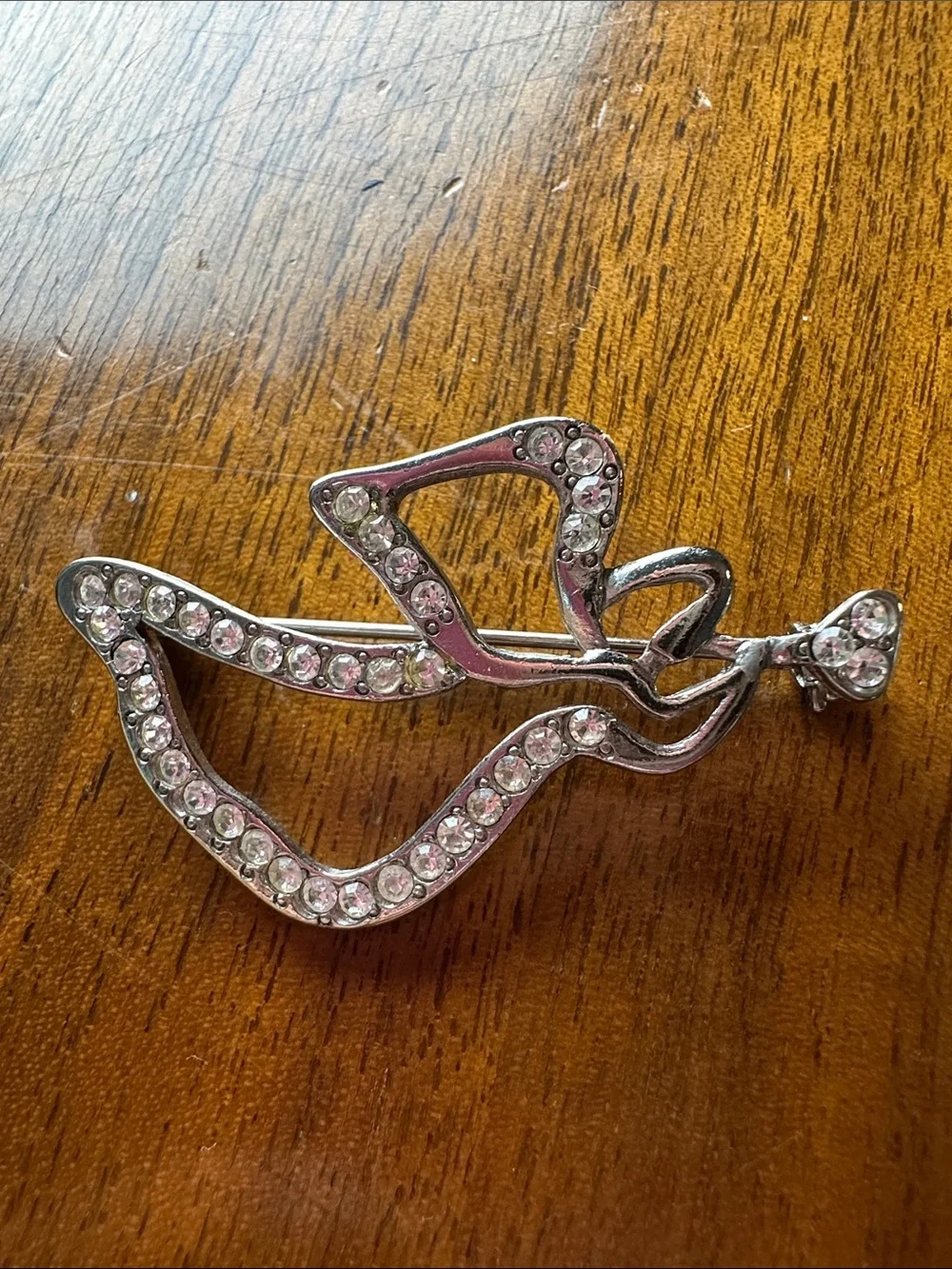 Vintage Silver Tone with Crystals Angel Blowing a Horn Pin Brooch